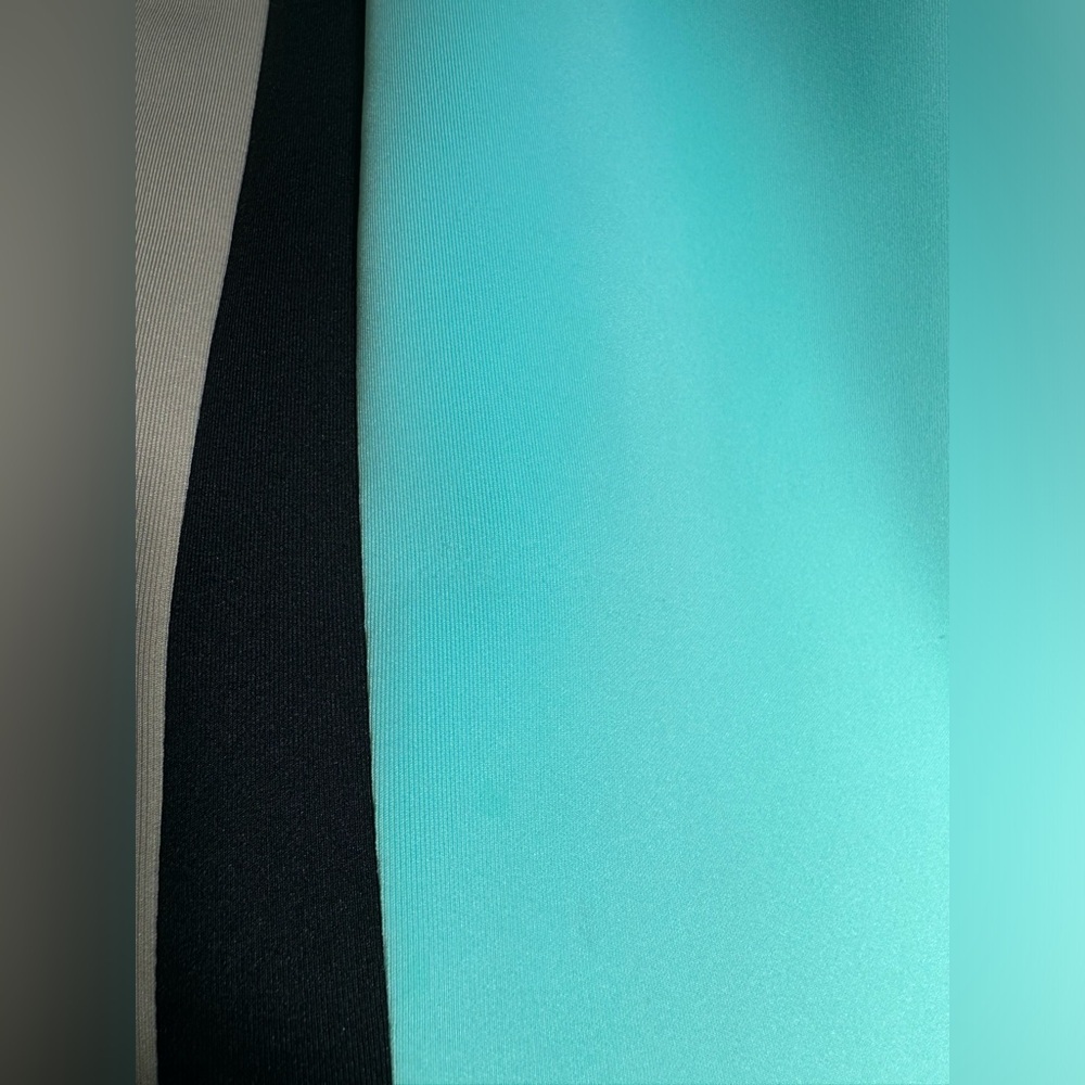 CALVIN KLEIN Scuba Colorblock Sleeveless Sheath Dress Tan Baby Blue Black Size 8 - Picture 6 of 11